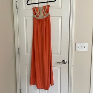 Twelfth Street by Cynthia Vincent melon silk strapless maxi dress. Size 0.